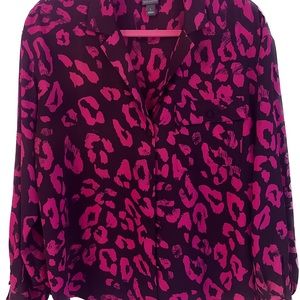 Worthington button down cheetah print blouse